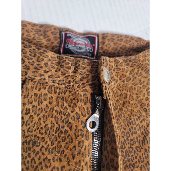 Milwaukee Leopard Print 100% Leather Pants Women Size 8 Straight Leg High Rise - Picture 7 of 12